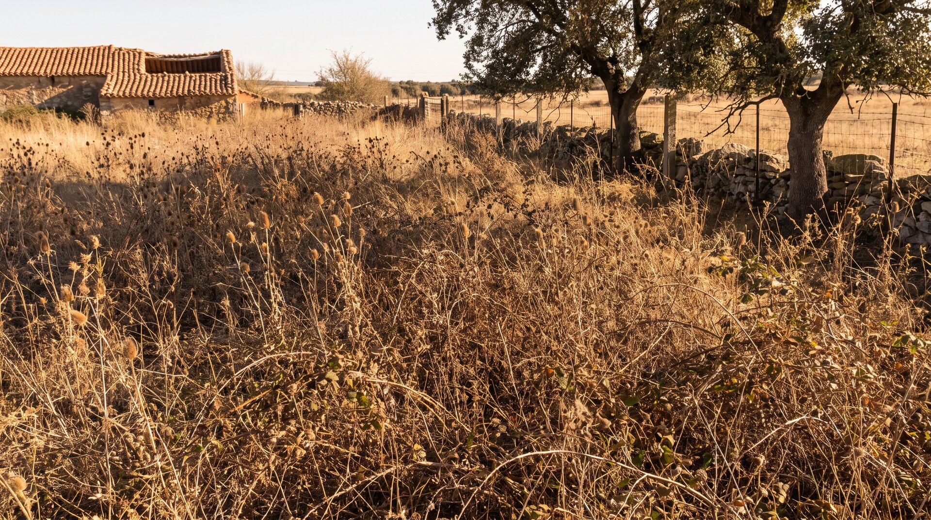 Terreno rural en Zamora cubierto de maleza alta antes del desbroce